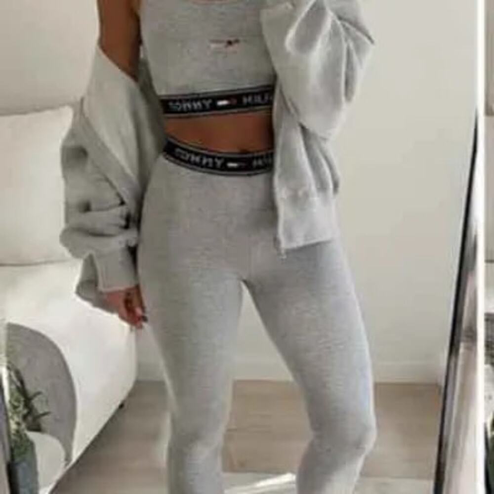Y2K Tommy Hilfiger Grey Logo Leggings Set NWOT M
